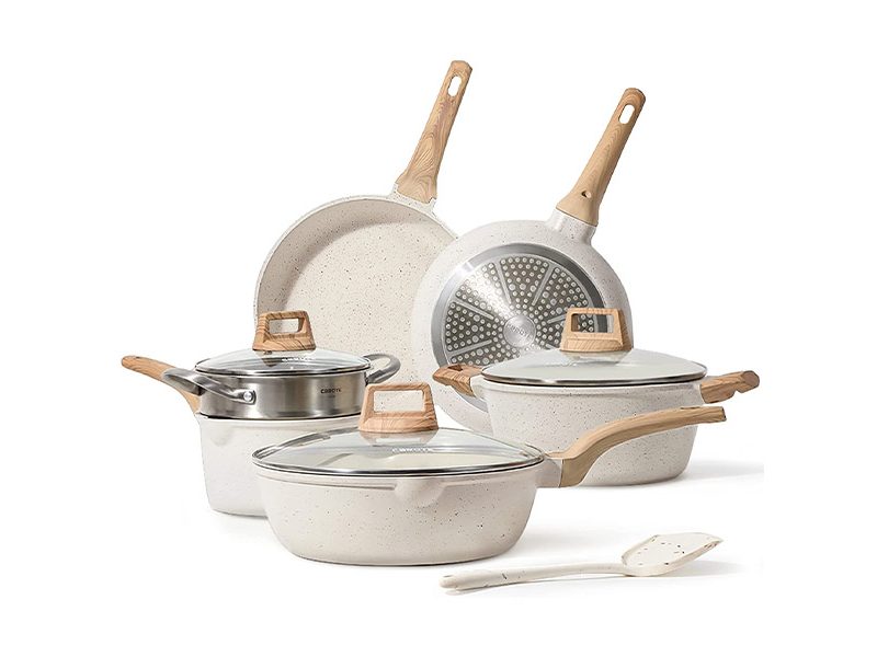 CAROTE Pots and Pans Set Nonstick, White Granite Induction Kitchen Cookware Set