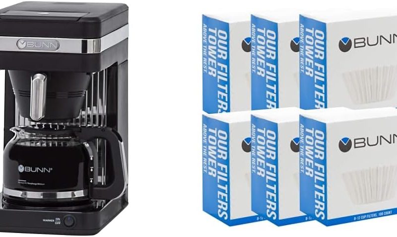BUNN CSB2B Speed Brew Elite 10-Cup Coffee Maker, Black/SST & 8-12 Cup Coffee Filters, 6 each, 100ct