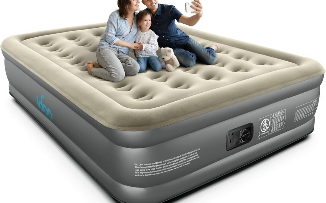 iDOO Luxury Air Mattress with Built in Pump, Queen Size Inflatable Mattress for Camping