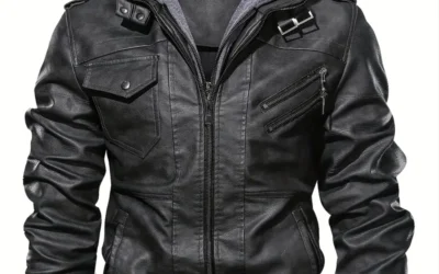 Men Leather Hooded Pockets Zipper