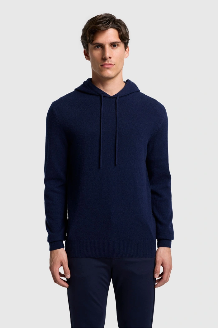 HOODIE CASHMERE W/ STITCH DETAIL NAVY